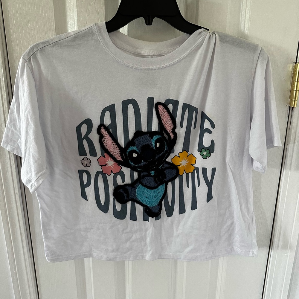 Disney White Tee with Stitch - Radiate Positivity